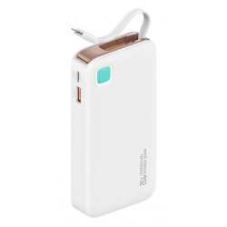 USAMS power bank CD225 με καλώδιο Lightning, 2x θύρες εξόδου, 10000mAh, 20W, λευκό