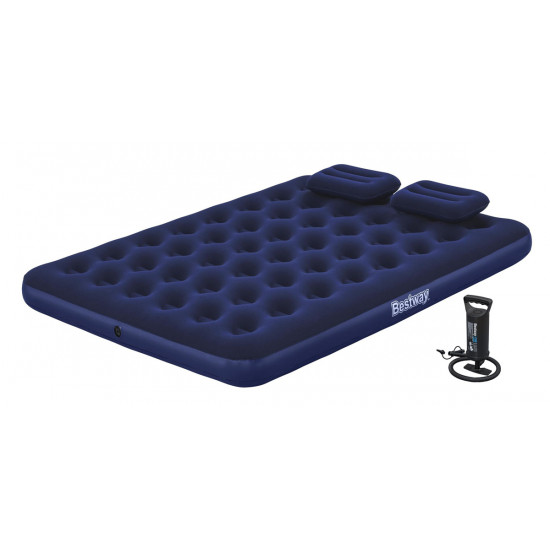 BESTWAY φουσκωτό στρώμα 67374 με τρόμπα & 2x μαξιλάρια, διπλό, 203x152x22cm, μπλε