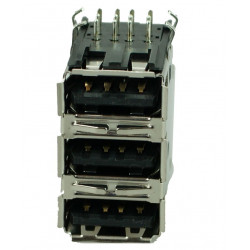 USB 2.0 Connector Triple, up, Silver/Black