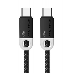 CABLETIME καλώδιο USB-C CT-CM60-PBW, 60W PD, 480Mbps, 0.25m, μαύρο