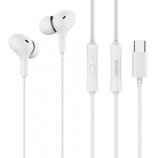 CELEBRAT earphones με μικρόφωνο D13, USB-C σύνδεση, Φ10mm, 1.2m, λευκά
