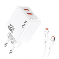 KAKUSIGA φορτιστής τοίχου KSC-1238 με καλώδιο Lightning, 2x USB, 12W, λευκός