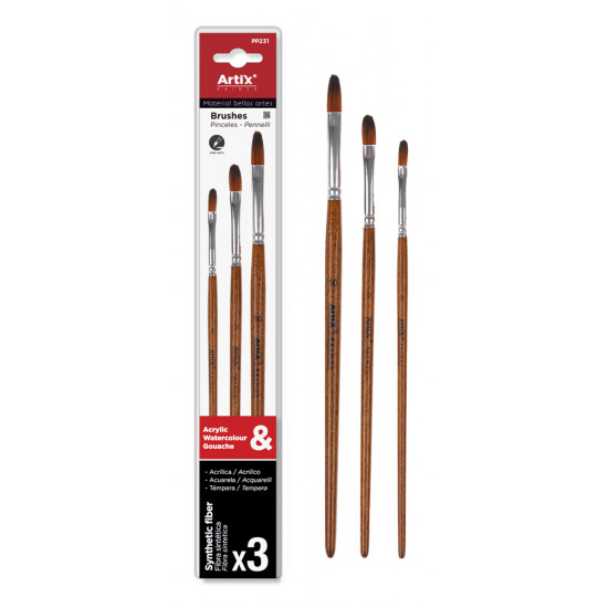 ARTIX PAINTS σετ πινέλων ζωγραφικής PP231, καφέ, 3τμχ