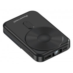 POWERTECH power bank με οθόνη PT-1416, 10000mah, magnetic wireless, 22.5W, μαύρο