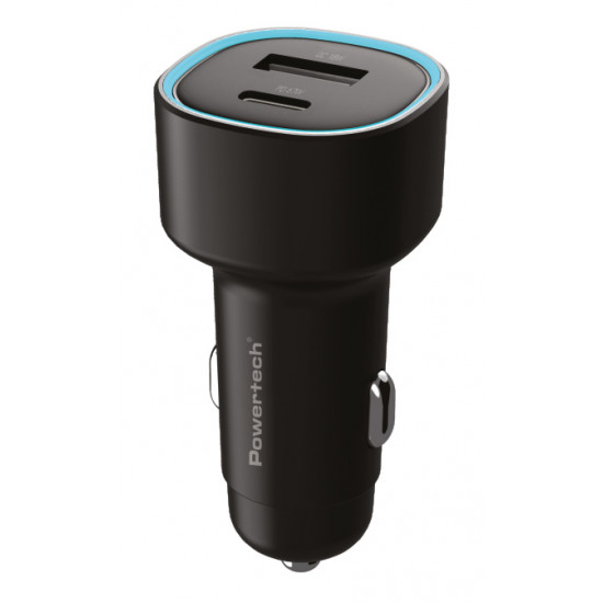 POWERTECH φορτιστής αυτοκινήτου PT-1539, USB & USB-C, 85W, μαύρος