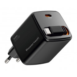 POWERTECH φορτιστής τοίχου PT-1573 με πτυσσόμενο καλώδιο, USB-C, 65W, GaN, μαύρος