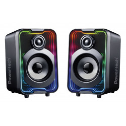 POWERTECH ηχεία PT-1575 με RGB φωτισμό, 2x 5W, Bluetooth & USB/USB-C, μαύρα