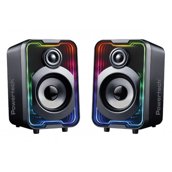 POWERTECH ηχεία PT-1575 με RGB φωτισμό, 2x 5W, Bluetooth & USB/USB-C, μαύρα