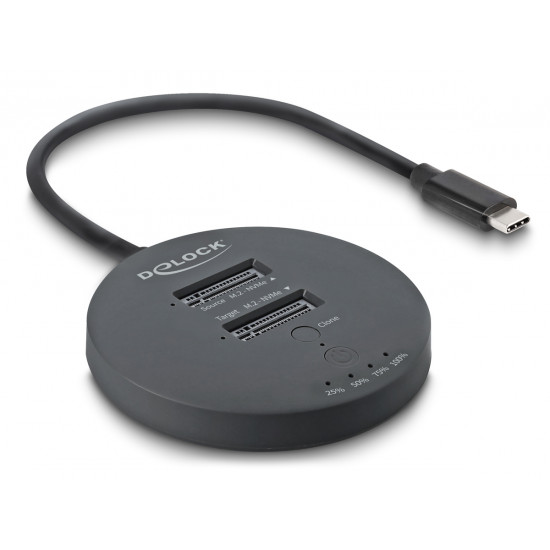 DELOCK docking station για M.2 NVMe PCIe SSD 64364, 2 θέσεων, 20Gbps, clone function, μαύρο