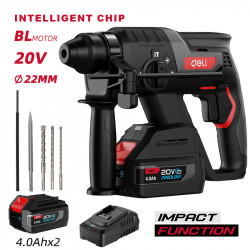 DELI κρουστικό σκαπτικό μπαταρίας DE-DC20-2D4, Brushless, 20V, 2x 4Ah, 2J