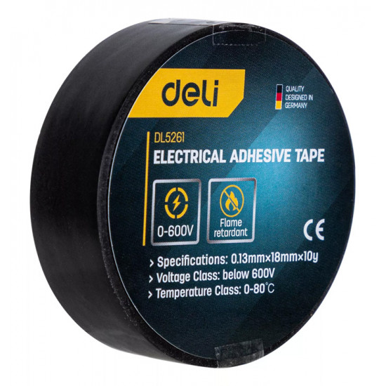 DELI μονωτική ταινία υψηλής αντοχής DL5261, 18mm x 9.15m, μαύρη