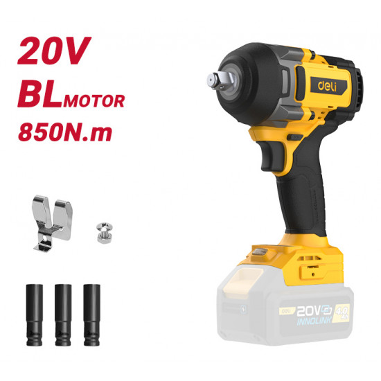 DELI κρουστικό μπουλονόκλειδο μπαταρίας DC234Z, Brushless, 20V, 850N.m, 1/2