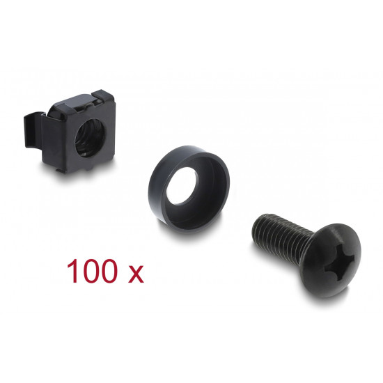 DELOCK σετ βίδες με παξιμάδια 42434 για rack, M6/16mm, μαύρο, 100τμχ