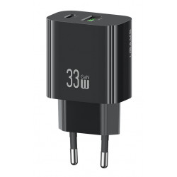 USAMS φορτιστής τοίχου CC317, USB & USB-C, 33W, GaN, μαύρος