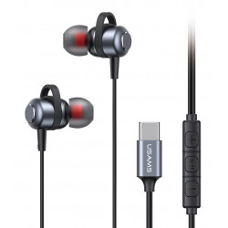 USAMS earphones με μικρόφωνο US-SJ758, USB-C σύνδεση, μεταλλικά, 1.2m, γκρι