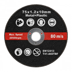 POWERTERCH σετ δίσκοι κοπής μετάλλου/πλαστικού PT-1648, 75mm, 20500rpm, 5τμχ