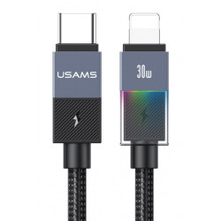 USAMS καλώδιο Lightning σε USB-C SJ776, 30W, 480Mbps, 1.2m, μαύρο