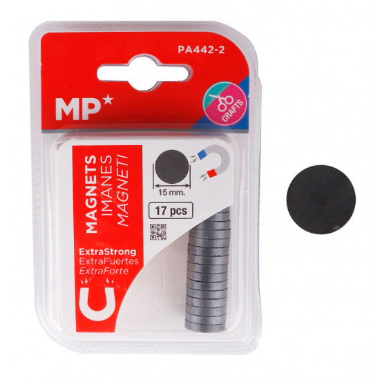 MP σετ μαγνήτες PA442-2, στρογγυλοί, 15mm, ανθρακί, 17τμχ