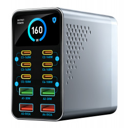POWERTECH σταθμός φόρτισης PT-1687, 4x USB & 6x USB-C, GaN, 165W, γκρι