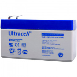 ULTRACELL 12V 1.3AH Μπαταρία μολύβδου 12V 1.3Ah    Διαστάσεις:  - μήκος: 9,7 cm  - πλάτος: 4,5 cm  - ύψος: 5,7 cm  - Τύπος Terminal: F1 - ULTRACELL