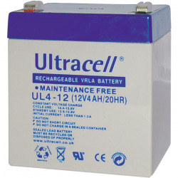 ULTRACELL 12V 4AH Μπαταρία μολύβδου 12V 4Ah    Διαστάσεις:  - μήκος: 9 cm  - πλάτος: 7 cm  - ύψος: 10,1 cm  - Τύπος Terminal: F1 - ULTRACELL