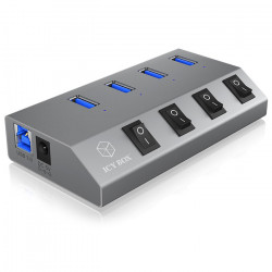 ICY BOX IB-HUB1405 2 σε 1, USB 3.0 Hub αλουμινίου 4 θυρών και universal φορτιστής USB, με 4 διακόπτες ON/OFF. - ICY BOX
