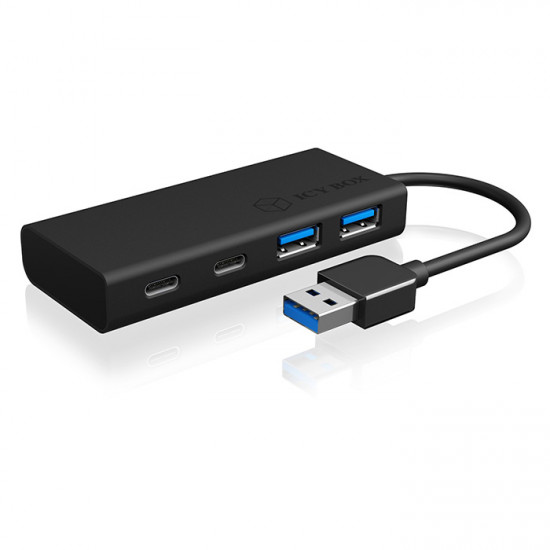 ICY BOX IB-HUB1426-U3 USB 3.0 Hub αλουμινίου, µε συνδέσεις 2x θύρες Type-A + 2x θύρες Type-C σε μαύρο χρώμα. - ICY BOX