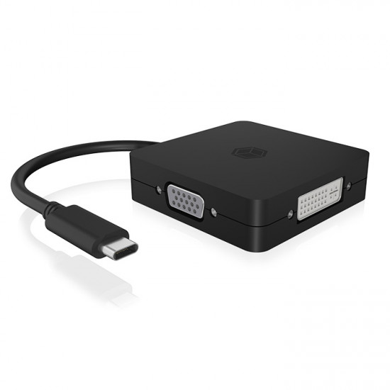 ICY BOX IB-DK1104-C Σταθμός σύνδεσης από USB Type-C σε DisplayPort, HDMI, DVI-D ή VGA, με ενσωματωμένο καλώδιο 0.15m. - ICY BOX