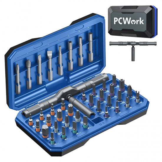 PCWork PCW08K Σετ καστάνιας ακριβείας με 40 ανταλλακτικές μύτες, εργονομική λαβή και μαγνητική θήκη μεταφοράς. - PCWork