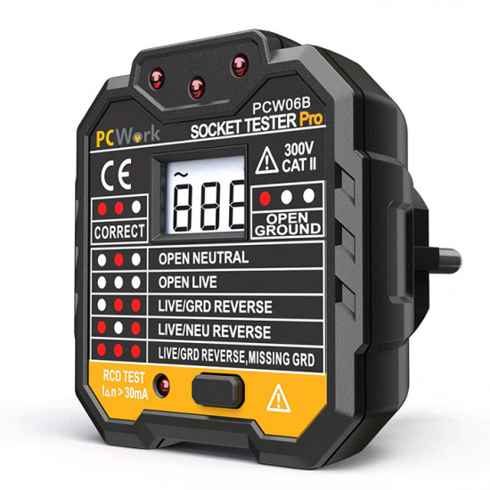 PCWork PCW06B Τέστερ μπρίζας (socket tester) με ψηφιακή οθόνη. - PCWork
