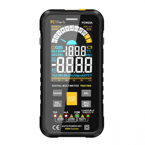 PCWork PCW03A Ψηφιακό πολύμετρο 9999 μετρήσεων, με μεγάλη ευανάγνωστη οθόνη και 5 πλήκτρα λειτουργίας. - PCWork
