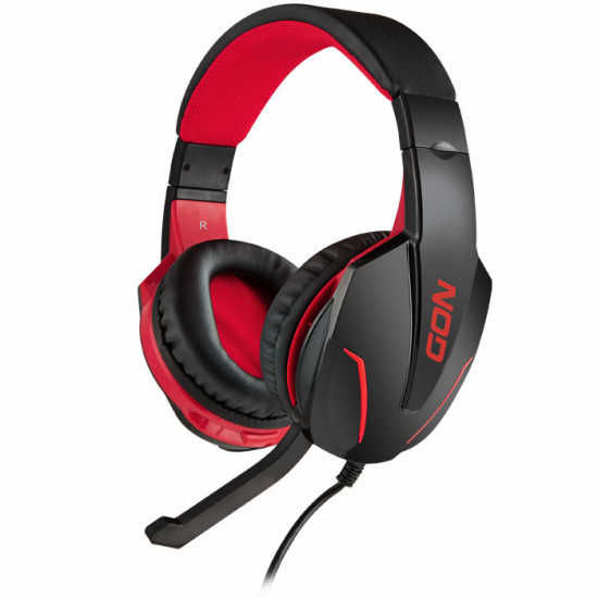 NOD GROUND POUNDER Gaming headset με ρυθμιζόμενο σε κλίση μικρόφωνο, σε μαύρο χρώμα και κόκκινο LED φωτισμό. - NOD