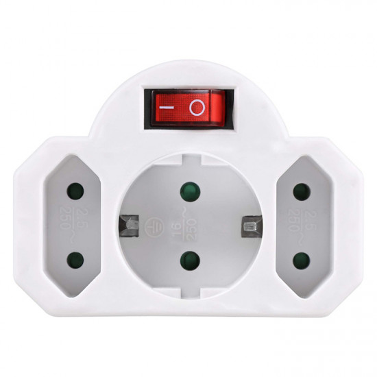 SONORA PAW121 Αντάπτορας ρεύματος 3 θέσεων (2 διπολικές + 1 σούκο) με διακόπτη on/off. - SONORA