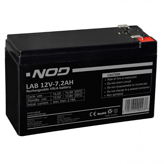 NOD LAB 12V7.2AH Μπαταρία μολύβδου 12V-7.2AH. - NOD
