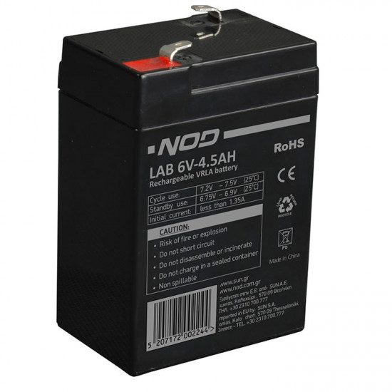 NOD LAB 6V4.5AH Μπαταρία μολύβδου 6V-4.5AH. - NOD