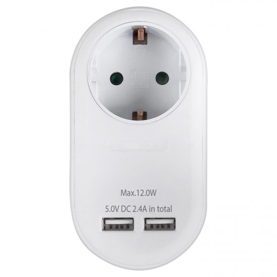 SONORA PAW100-2USB24 Ανταπτόρας με pass-through και 2 θύρες φόρτισης USB (2.4Α). - SONORA