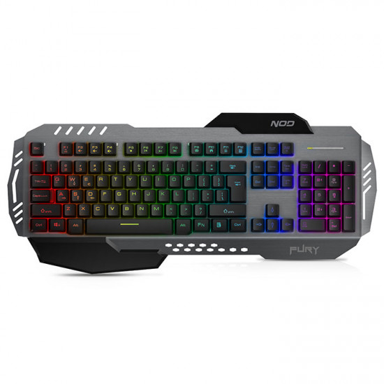 NOD FURY Ενσύρματο gaming πληκτρολόγιο, με RGB LED οπίσθιο φωτισμό, επιφάνεια από αλουμίνιο και palm rest. - NOD