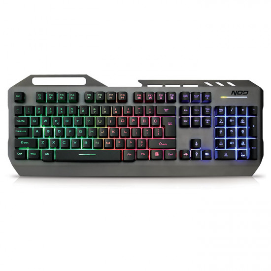 NOD DEFENDER Ενσύρματο gaming πληκτρολόγιο, με RGB LED οπίσθιο φωτισμό, επιφάνεια από gun metal αλουμίνιο και ενσωματωμένη βάση στήριξης για το smartphone. - NOD