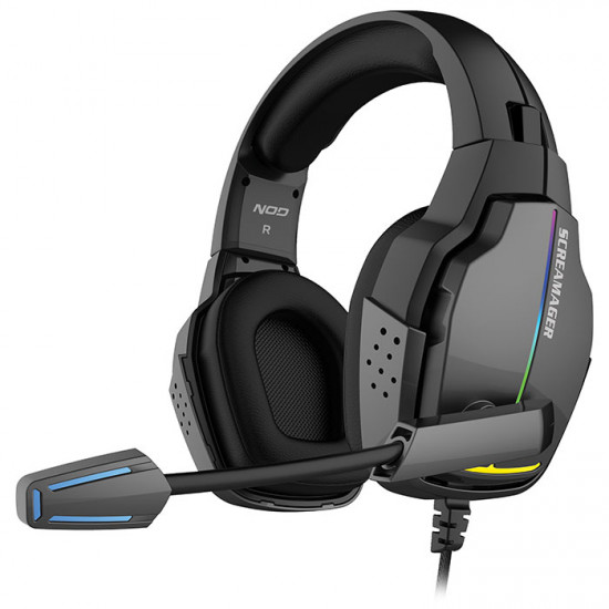 NOD SCREAMAGER Gaming headset με αναδιπλούμενο μικρόφωνο και rainbow RGB LED φωτισμό. - NOD