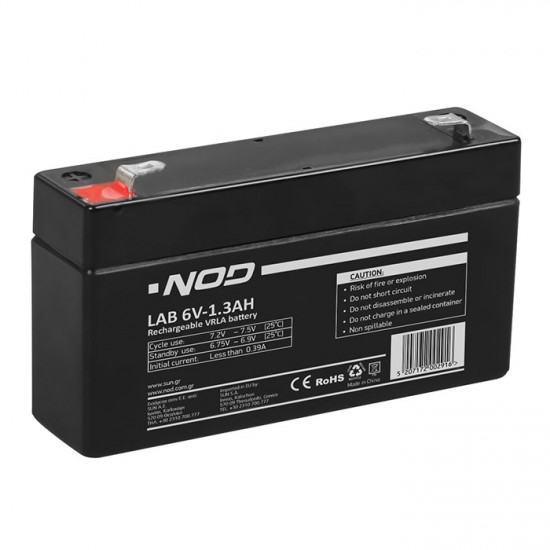 NOD LAB 6V1.3AH Μπαταρία μολύβδου 6V-1.3AH. - NOD