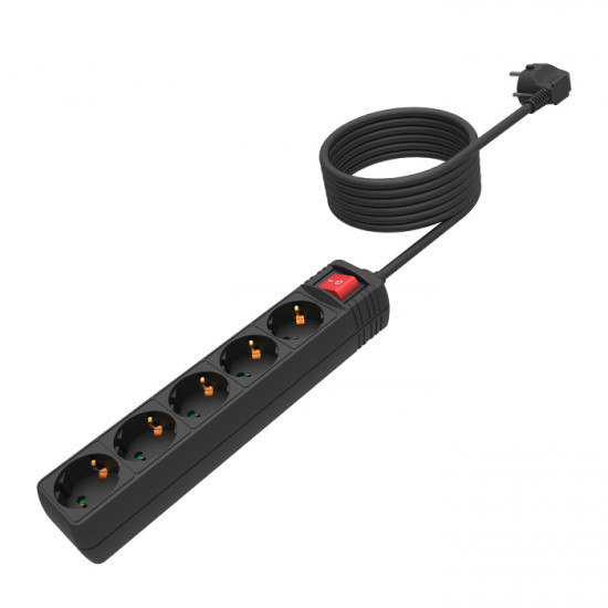 SONORA PSB501-3M Πολύπριζο 5 θέσεων με διακόπτη ON/OFF και καλώδιο 3m σε μαύρο χρώμα. - SONORA