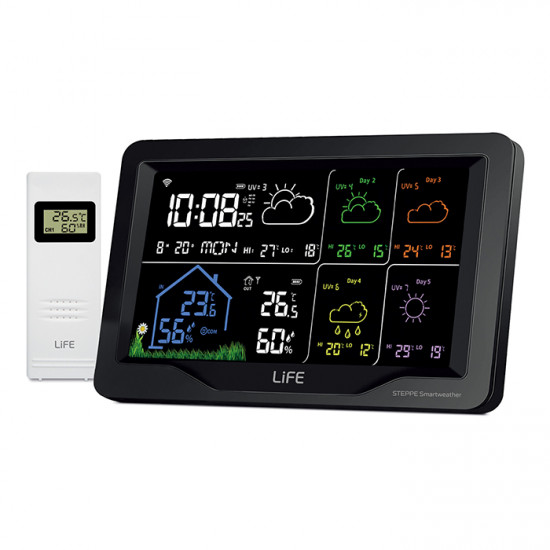 LiFE STEPPE Smartweather TUYA TUYA Smart Wi-Fi μετεωρολογικός σταθμός με ασύρματο εξωτερικό αισθητήρα, έγχρωμη οθόνη LCD 7.5