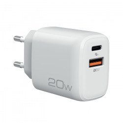 NOD E-WALL AC20 Universal οικιακός φορτιστής USB-A QC3.0 & USB-C PD3.0 20W, σε λευκό χρώμα. - NOD
