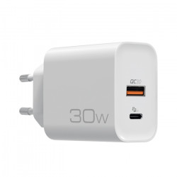 NOD E-WALL AC30 Universal οικιακός φορτιστής USB-A QC3.0 & USB-C PD3.0 30W, σε λευκό χρώμα. - NOD