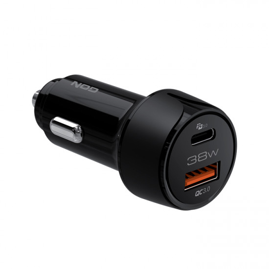 NOD E-CAR AC38 Universal φορτιστής αυτοκινήτου USB-A QC3.0 & USB-C PD3.0 38W, σε μαύρο χρώμα. - NOD