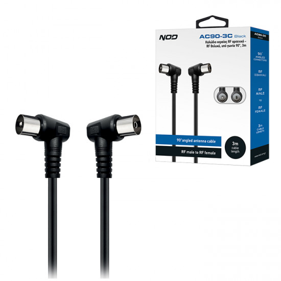 NOD AC90-3C BLACK Καλώδιο κεραίας RF αρσενικό - RF θηλυκό υπό γωνία 90° , 3m - NOD