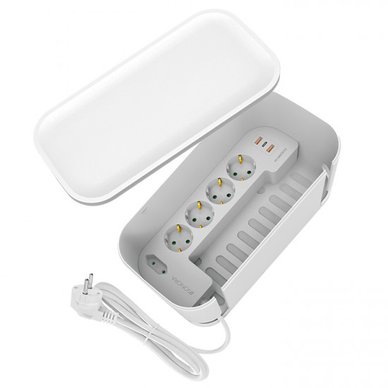 SONORA POWER BOX WHITE Κουτί οργάνωσης καλωδίων με ενσωματωμένο πολύπριζο 5 θέσεων & 3 θύρες USB, σε λευκό χρώμα - SONORA