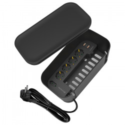 SONORA POWER BOX BLACK Κουτί οργάνωσης καλωδίων με ενσωματωμένο πολύπριζο 5 θέσεων & 3 θύρες USB, σε μαύρο χρώμα - SONORA