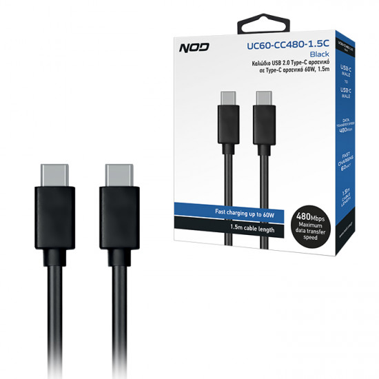 NOD UC60-CC480-1.5C Καλώδιο USB 2.0 Τype-C αρσενικό σε Τype-C αρσενικό 60W, 1.5m - NOD