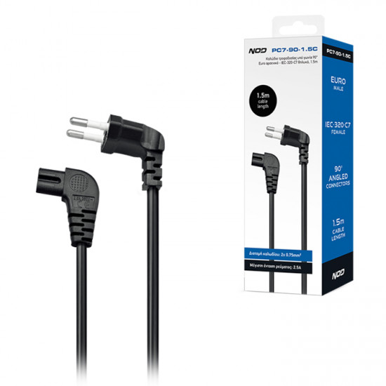 NOD PC7-90-1.5C Καλώδιο τροφοδοσίας υπό γωνία 90° Euro αρσενικό - IEC-320-C7 θηλυκό, 1.5m - NOD